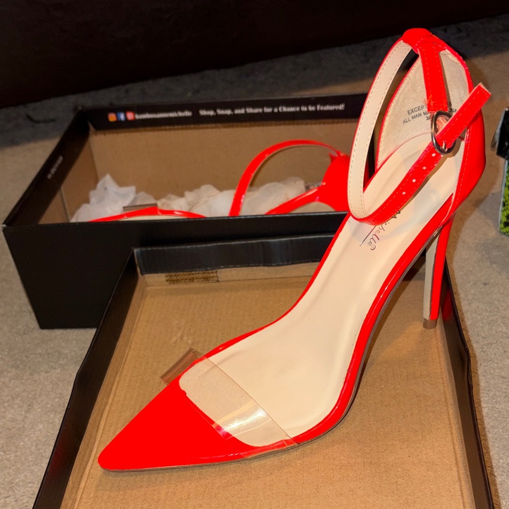 Red Pointed Toe Ankle Strap Stiletto Heels